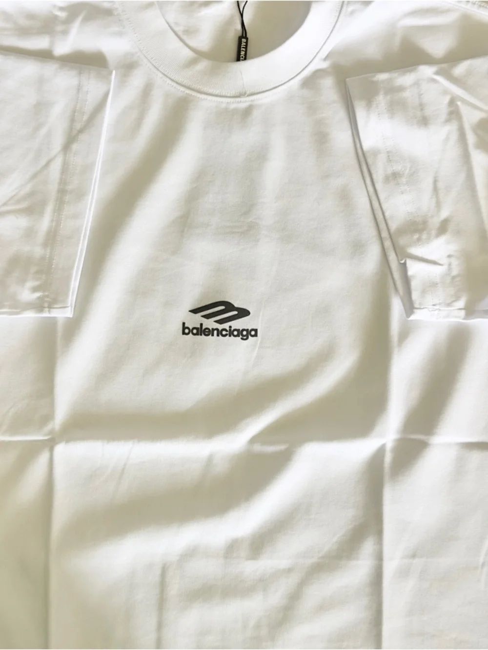 Balenciaga White Short-Sleeve Logo Tee with Black Emblem - Picture 5 of 9
